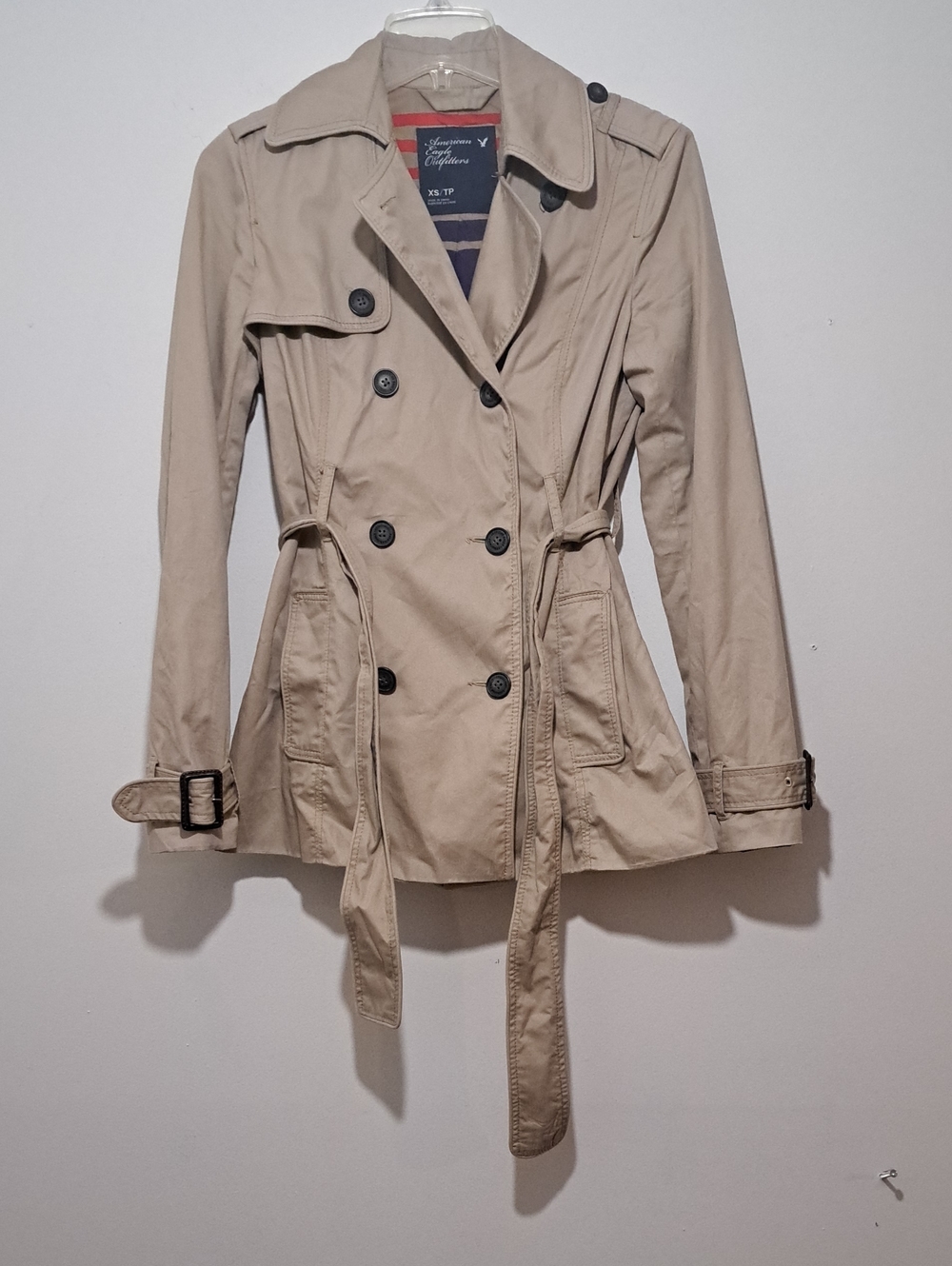 American Eagle Outfitters Khaki Double-Breasted Trench Coat
